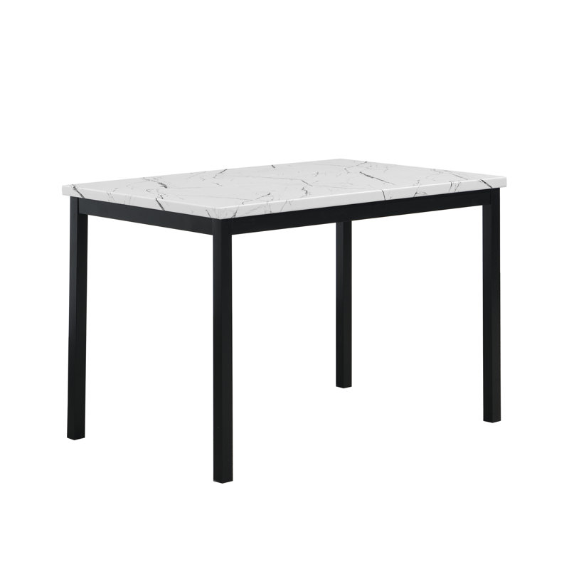 Noyes Metal Dining Table With Laminated Faux Marble Top, Off-White