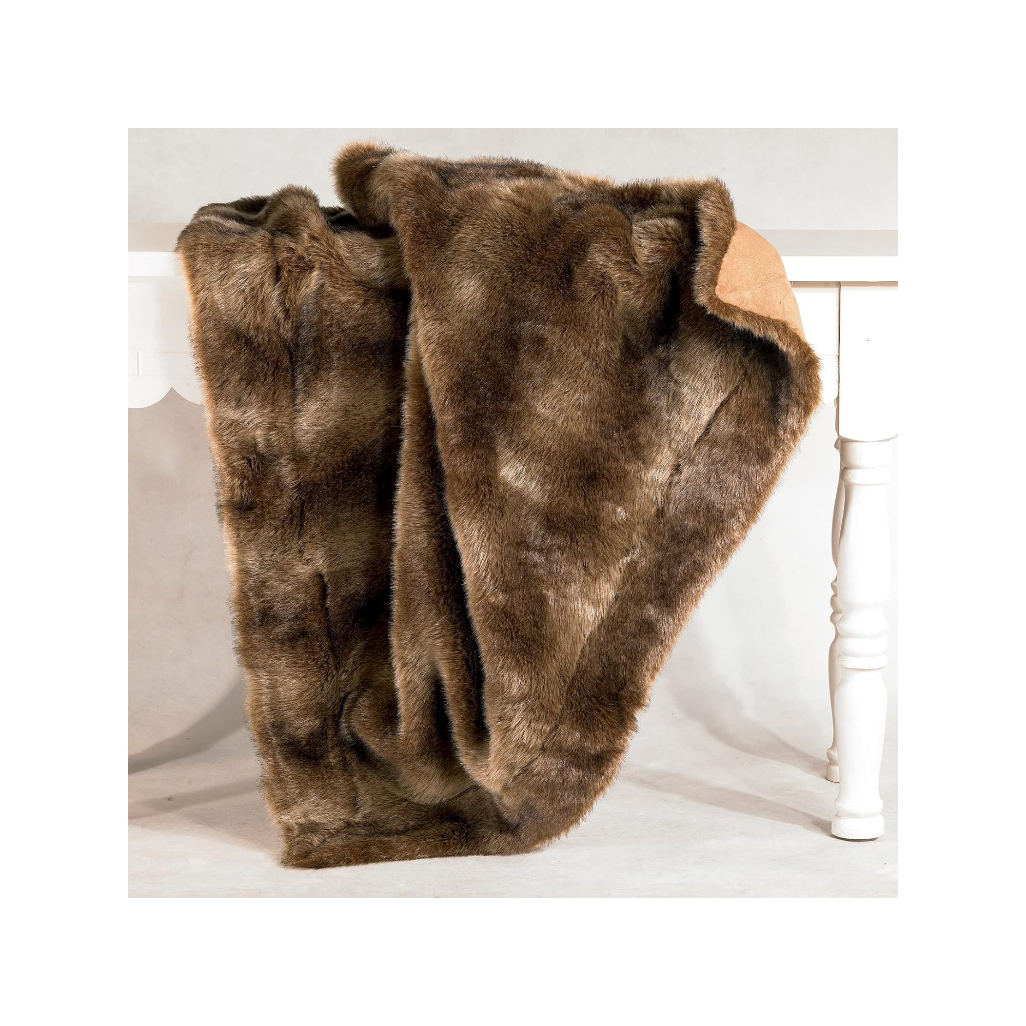 Wolf Fur Hand Woven Throw Blanket, 60"L x 90" W