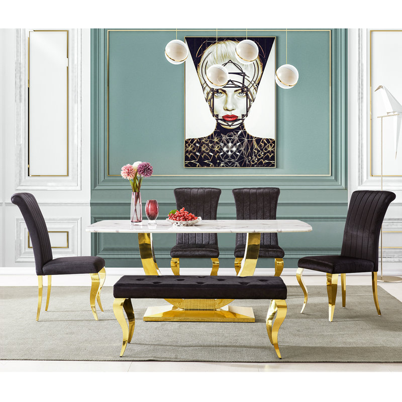 Chaise en velours Franciska, Noir, Or