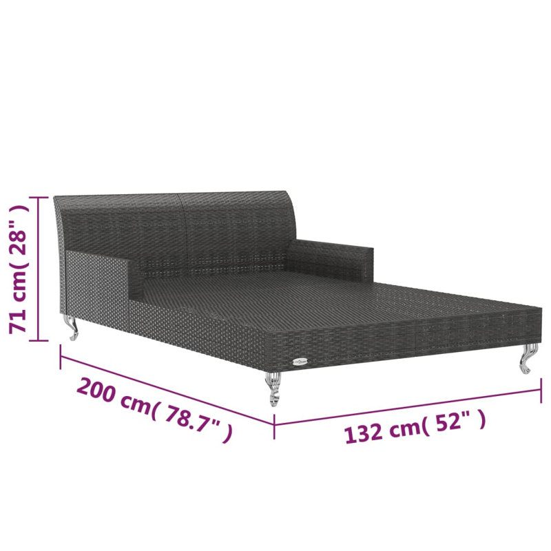 Cohoes 80" Long Single chaise with Cushions, Cream, Black