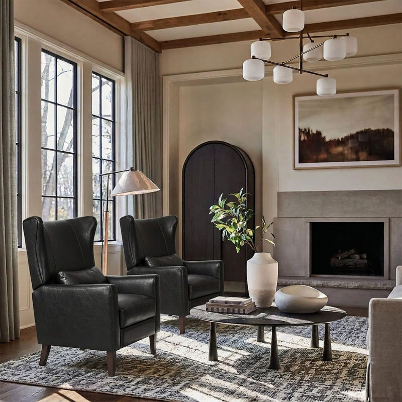 Alexis Transitional Faux Leather Manual Recliner with Wingback Design, Black