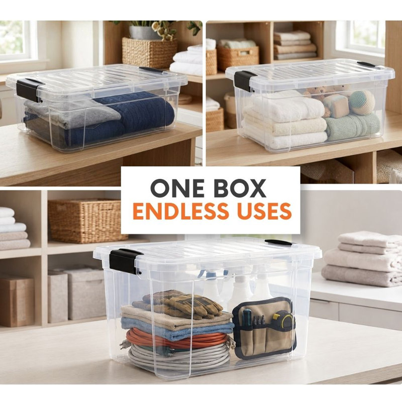 Superio 44 pte Bac de rangement transparent avec couvercle, boîte de rangement en plastique pour la maison, 44 pte