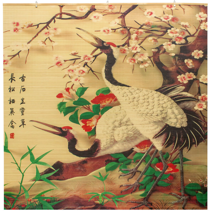 Bamboo Window Shade Blind - Red-Crowned Cranes 36" W, 72"W x 72"L