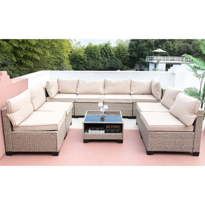 Ensemble de meubles de patio 9 pièces toutes saisons avec coussins toutes saisons