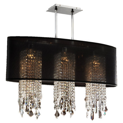 Luminaire suspendu linéaire à 3 lumières pour îlot de cuisine avec détails en cristal Kenlee