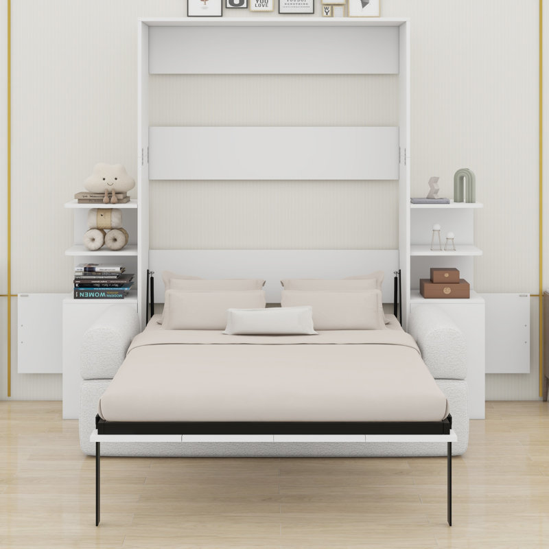 Canapé-lit combiné avec armoires de rangement encastrées, Blanc