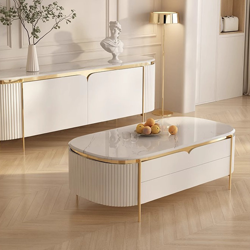 Élégante table basse à tiroir, Blanc, H 17,72 po x L 47,24 po x l 23,62 po, Blanc