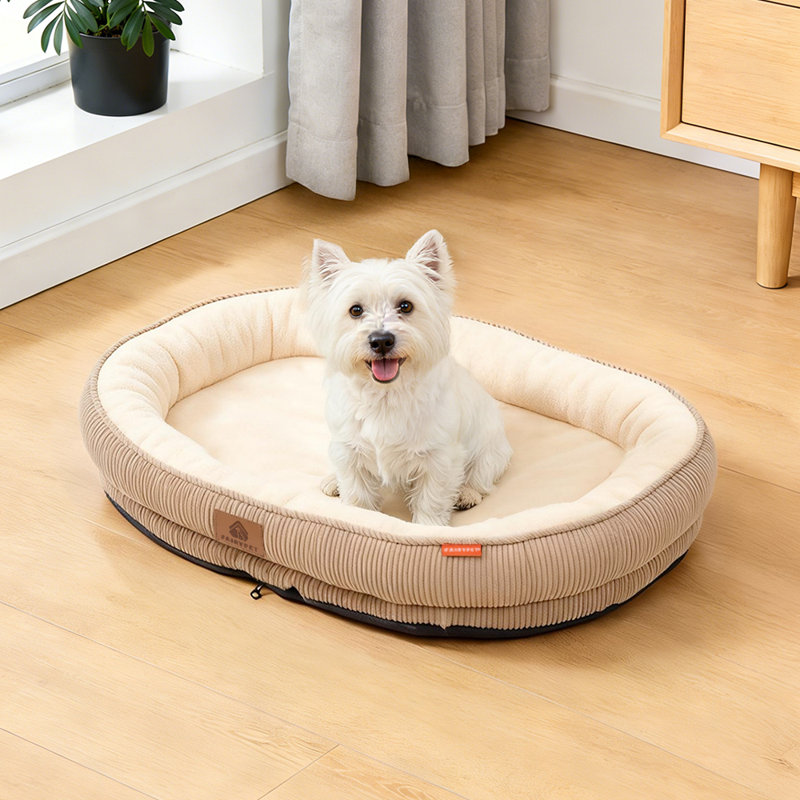 Corduroy Pet Bed, Brown, Medium (12.5cm H x 60cm W x 50cm D)