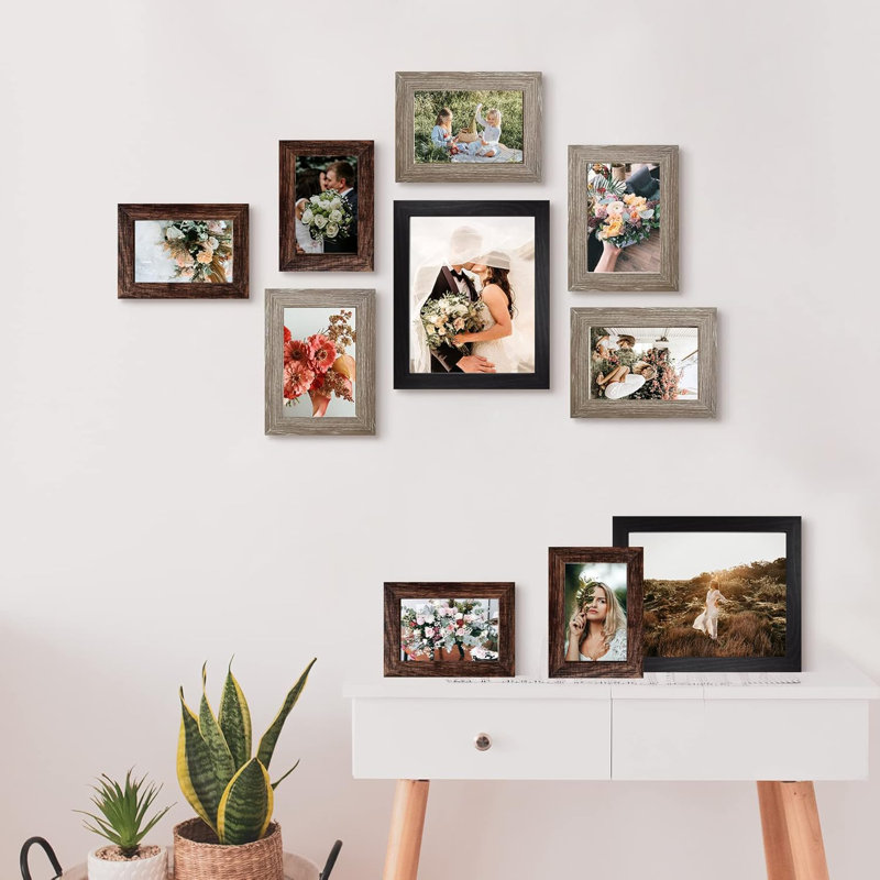 Black&Gray&Brown Picture Frame - Set of 10 with Mat, Black/Beige/Brown