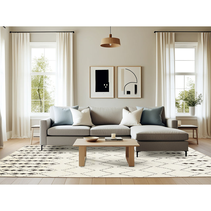 Tapis contemporain beige / noir, Rectangle 6 pi x 9 pi