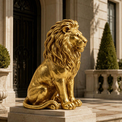 24" Lion Statue, Resin Outdoor Guardian Sculpture, Simulated Animal Decor for Villa, Garden, Park & Resort, Patriotic Independence Day Decoration for Home & Courtyard