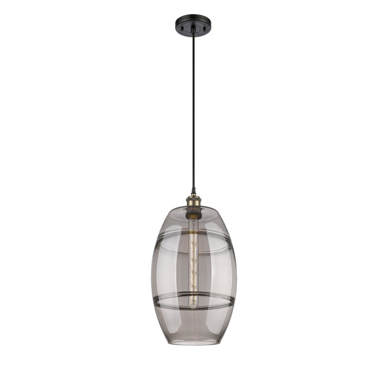 Luminaire suspendu 1 lumière Absalat, H 18,5 po x l 10 po x P 10 po, Gris fumée clair, Laiton antique noir