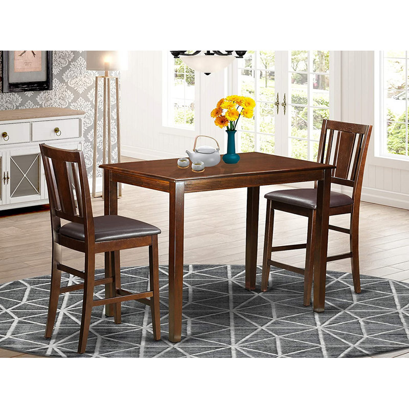 5 Piece Counter Height Pub Set Includes a Rectangle Dining Table and 4 Faux Leather Kitchen Dining Chairs, Mahogany