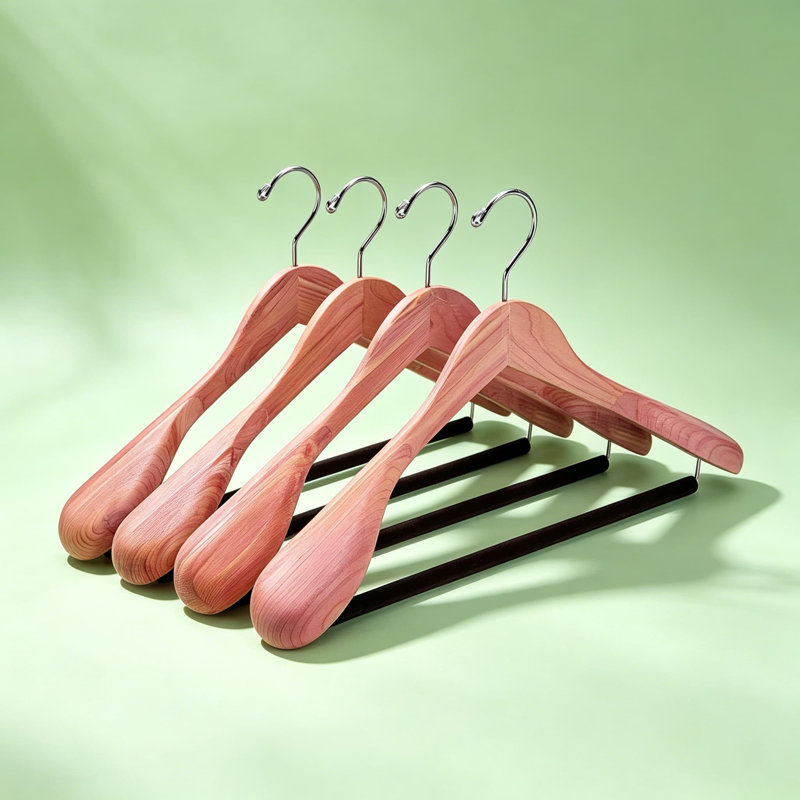 Paquet de 10 cintres aromatiques en bois de cèdre rouge naturel avec des épaules très larges et un bar antidérapant en velours pour les costumes, les vestes et les vêtements délicats