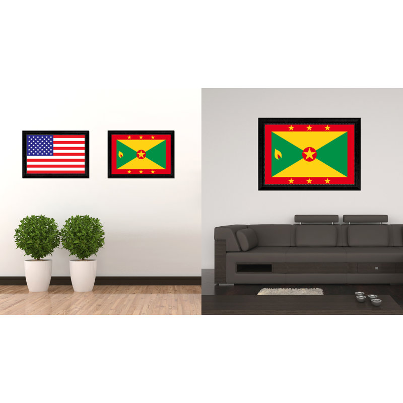 "grenada country flag" , reproduction d’art sur toile, H 27 po x l 39 po x P 1 po, Encadrement noir