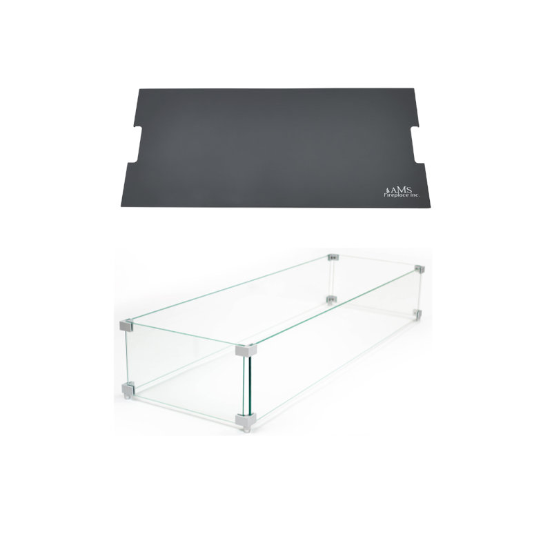 L'ensemble d'accessoires de foyer d'extérieur Sedona comprend un pare-vent en verre trempé et un couvercle de brûleur