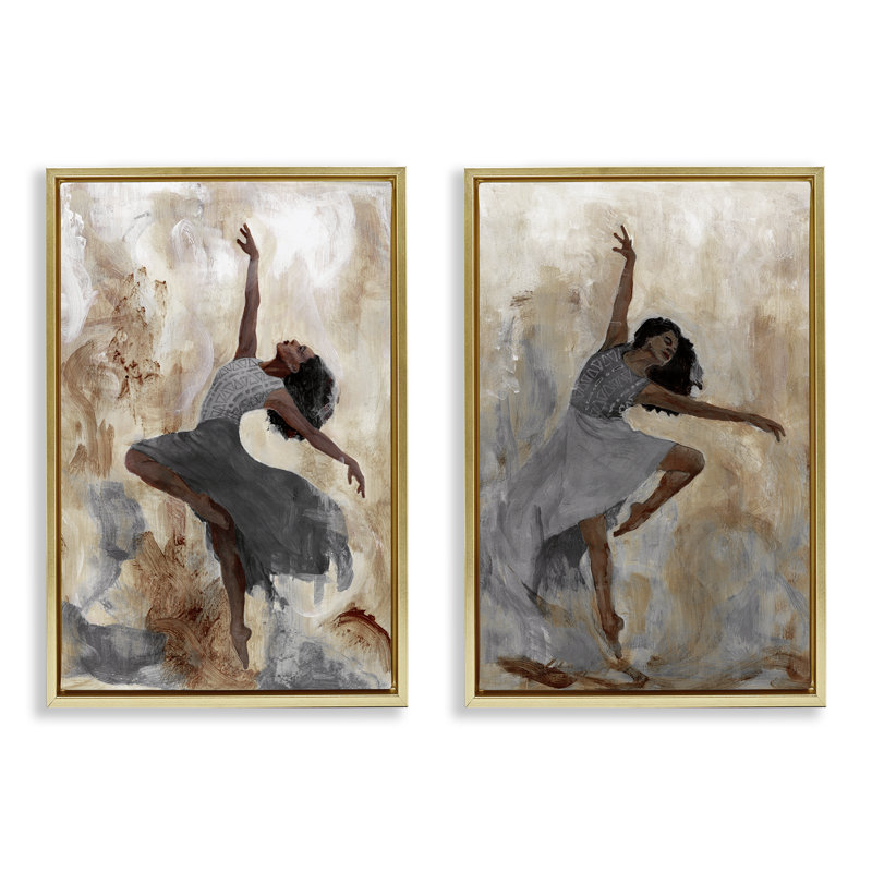 Ensemble de 2 toiles flottantes abstraites interprétées par Charity Henderson, Cadre flottant métallique doré