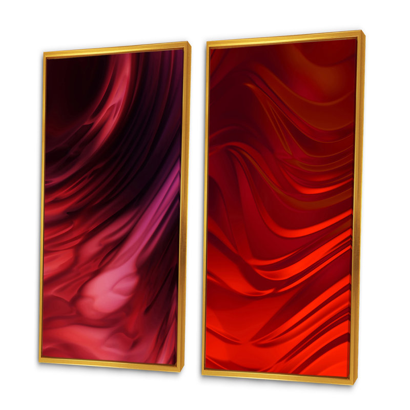 "Abstract Red Wave", ensemble de 2 photographies sur toile, H 20 po x l 24 po x P 1 po, Cadre flottant doré