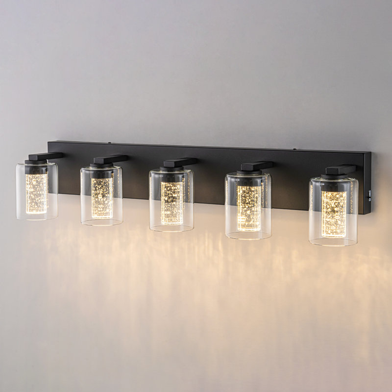 Luminaire de salle de bain noir (5 lumières, 32 pouces), (3000K / 4000K / 6000K, intensité variable) Luminaire de salle de bain à DEL, applique murale moderne sur miroir avec abat-jour en verre transparent