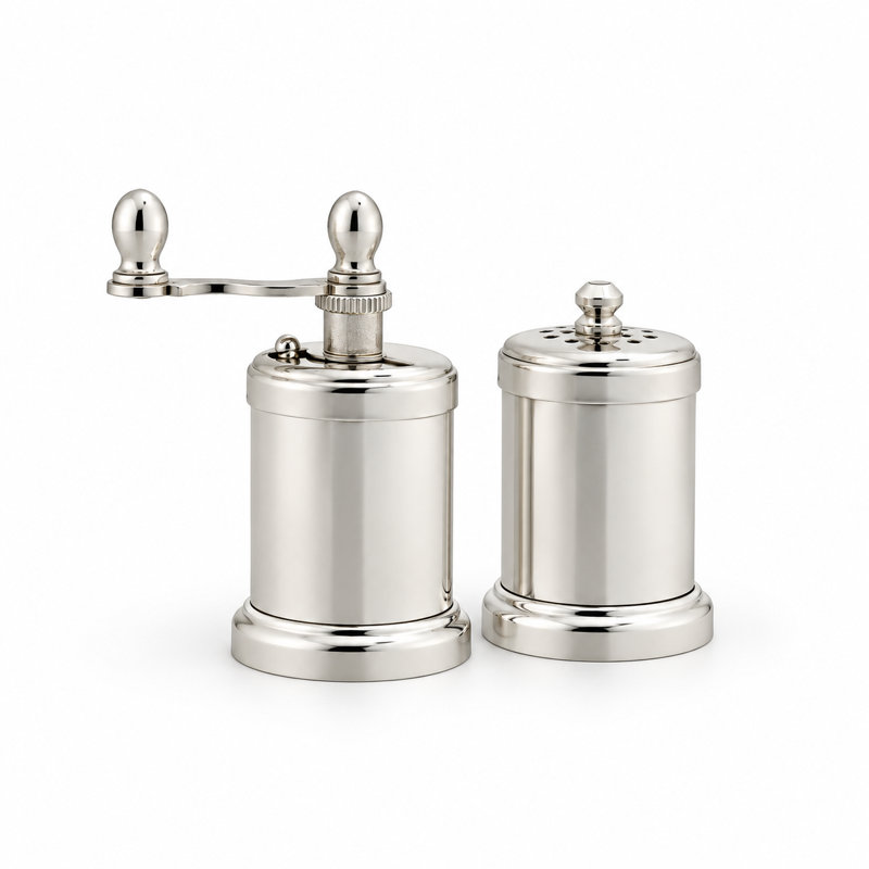 Silver Penta Salt and Pepper Set, 2.67" H x 1.75" W x 1.75" D