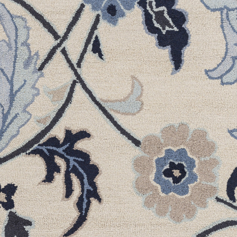 Tapis bleu / ivoire / beige en laine touffeté à la main Alexander, Rectangle de 5 pi x 8 pi