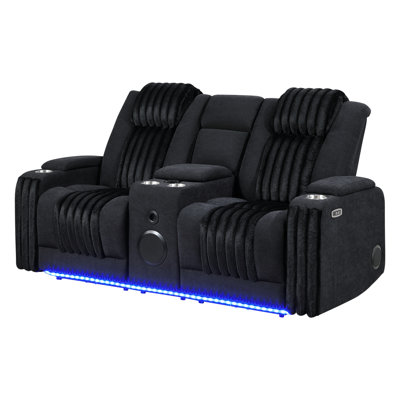 Fauteuil inclinable électrique noir avec DEL, haut-parleur et console centrale - Produit moderne, revêtement, rembourrage en bois, style, cadre