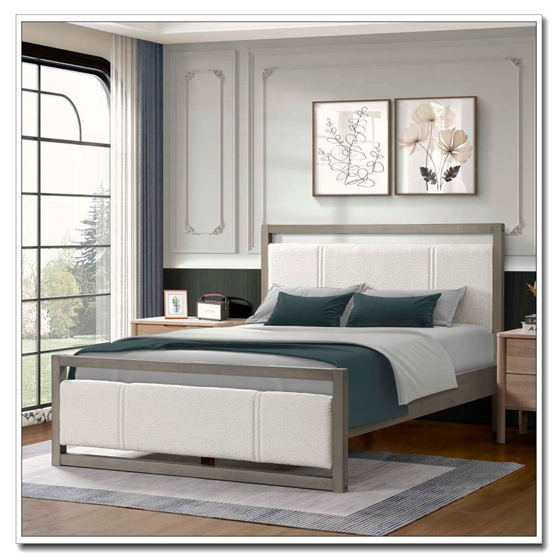Boucle Fabric  Upholstered Bed