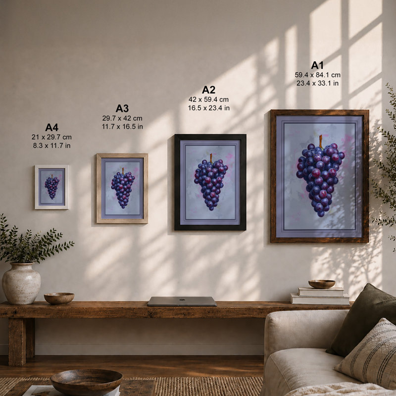 Cluster of Grapes Botanical - Framed Print, A1 - 84.1 x 59.4 cm, Oak