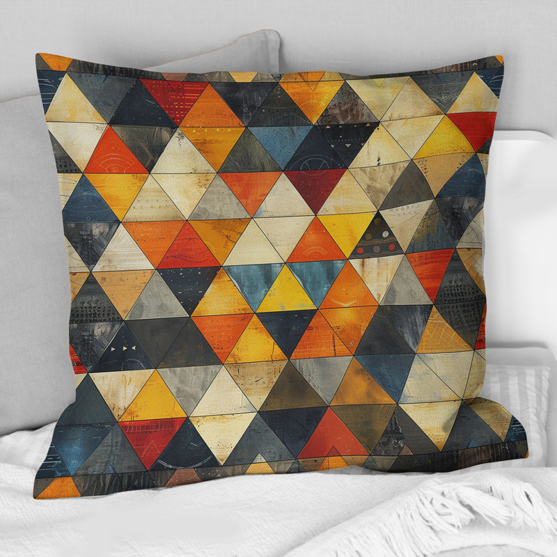 Formes géométriques - Coussin décoratif géométrique, H 16 po x l 16 po, Orange/jaune