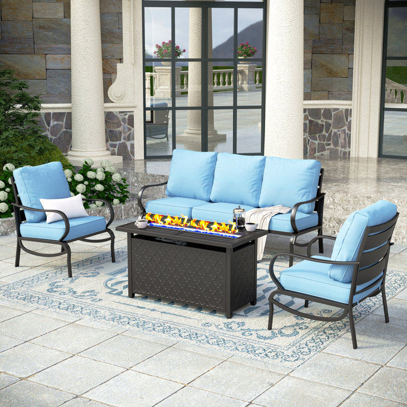 Tapasi Outdoor Patio Conversation Furniture Set, Light Blue