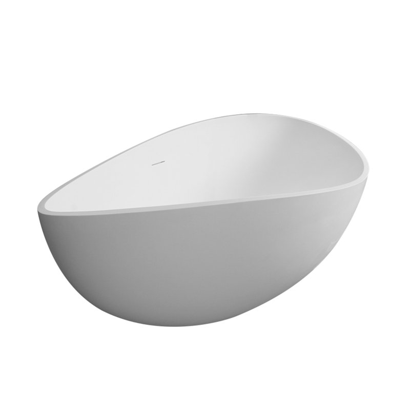 63" Freestanding Solid Surface Bathtub, Luxury Engineered Stone Resin Freestanding Soaking Bathtub With Overflow And Pop-Up Drain For Contemporary Bathroom, Matte White GF-24S05-63MW