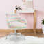Chaise de bureau Fluffy Unicorn avec dossier moyen et accoudoirs, base pivotante 5 étoiles, arc-en-ciel