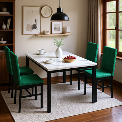 Ensemble de table de salle à manger 5 pièces en faux marbre avec 4 chaises
