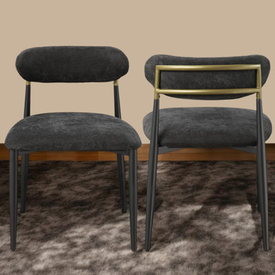 Chaise d'appoint contemporaine contemporaine en tissu et finition noire avec revêtement en bois, métal et métal, assise de 19 po de largeur, profondeur de dossier, plancher de 12 po, plancher de 16 po, aucun rangement, assemblage requis, produit de 28 lb