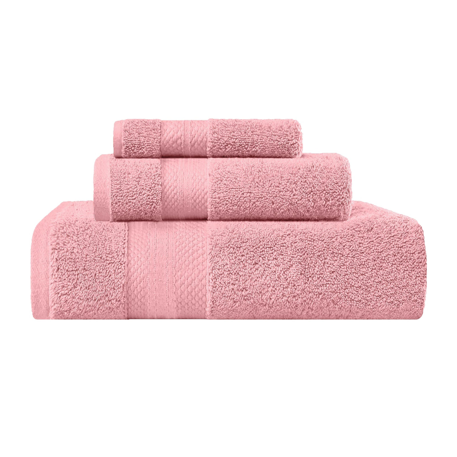 Finnian Turkish Cotton Bath Towel, Coral Pink, 3 Piece Towel Set