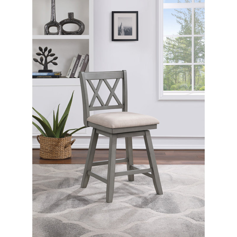 Swivel Upholstered Counter Stool, Counter Stool (24" Seat Height), Oatmeal Linen, Gray