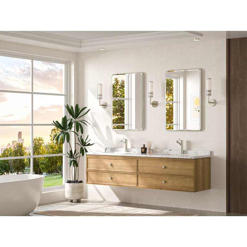 Miroir de salle de bain biseauté avec cadre en aluminium, miroir décoratif mural, verre trempé, 36 po x 24 po, Nickel brossé