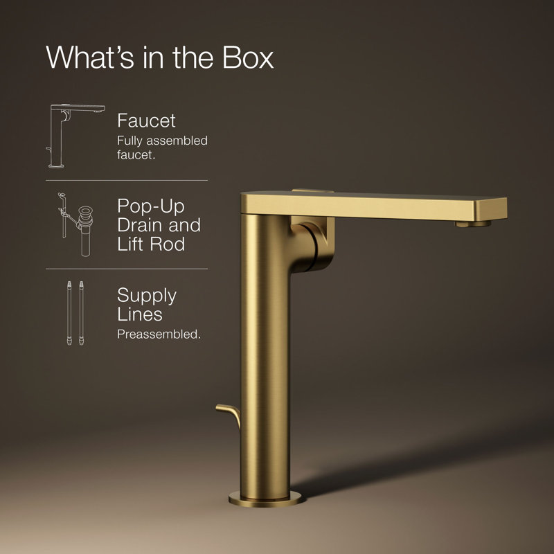 Composed Single Hole Bathroom Faucet with Drain Assembly, Vibrant Brushed Moderne Brass