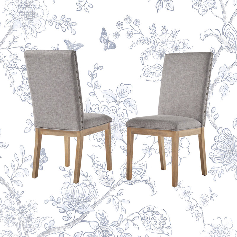 Chaise de salle à manger rembourrée en lin Irving Place Parsons, Lin gris, Naturel légèrement patiné