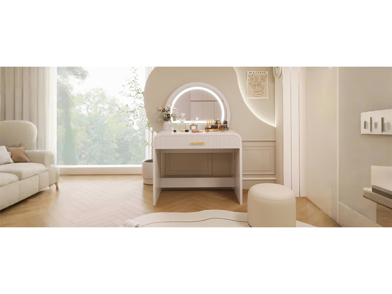 39" Makeup Vanity Table with Mirror Touch Screen Lighted Mirror, Dressing Table with Drawer for Bedroom, White
