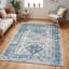 Blue Traditional Rug, Bordered Floral Easy to Clean Rug For Living Room, Dining Room, Bedroom-1105729598