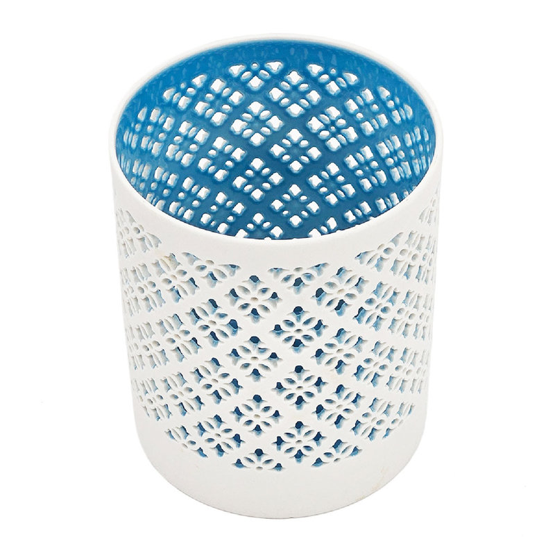White and Blue Ceramic Decorative Candle Holders - Set of 2