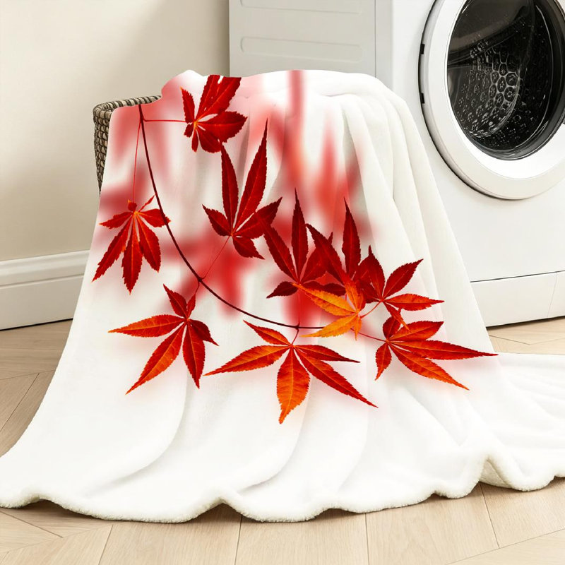 Jeté transparent en flanelle molletonnée ultra douce, imprimé carte rouge d'automne japonais rouge, Throw 50" x 60"