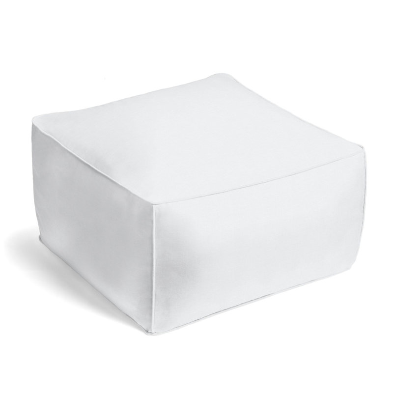 Upholstered Pouf, Optic White Linen Blend/Rayon/Viscose
