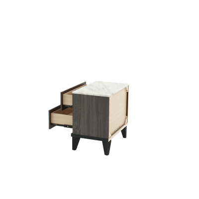 Rustic Accented Nightstand In Dark Gray Oak And Faux Marble, 23" X 15" H Fashion With 23 15 Inch