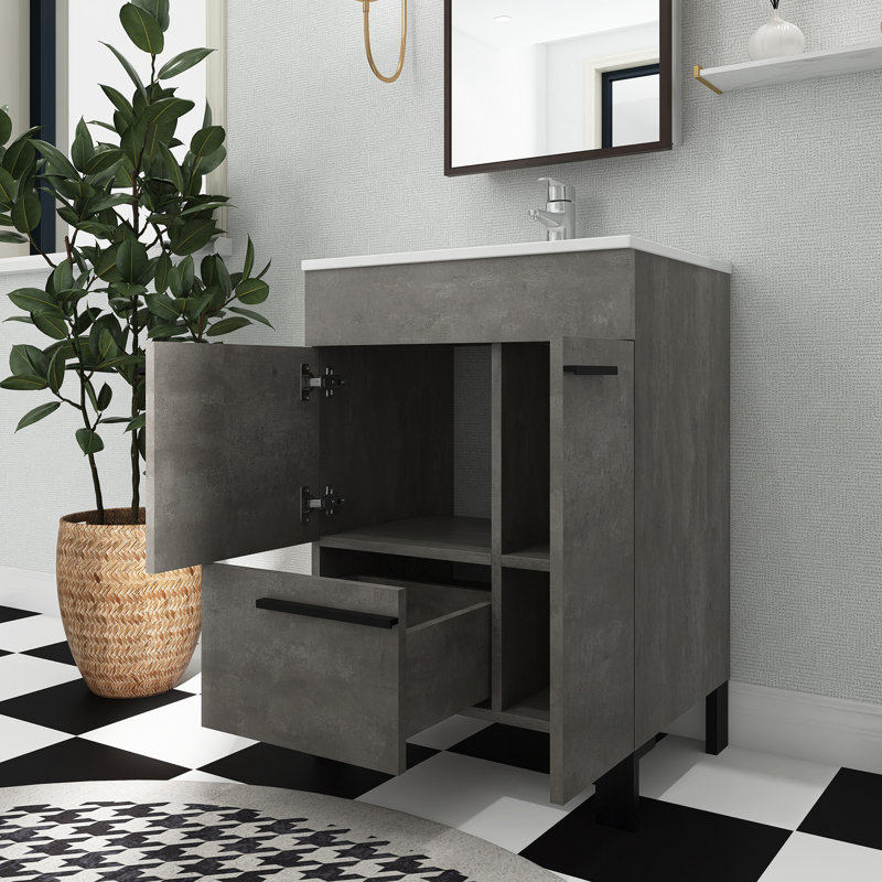 Meuble-lavabo simple 24 po avec plateau en céramique Seliah