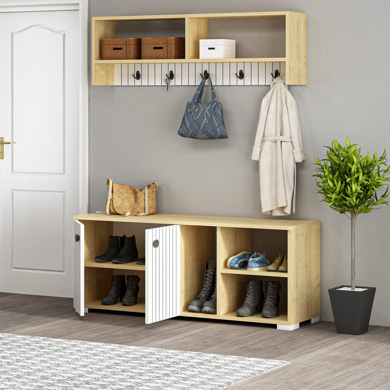 Jeanetta Hall Tree 120cm Wide with Bench, White/Oak