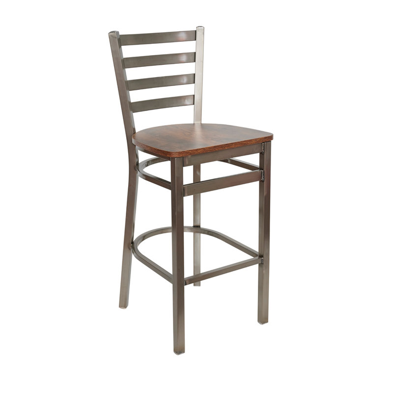 Tabouret à hauteur de comptoir Krafton - Siège relique noyer rétro - Structure en acier - Finition vernie, Brun