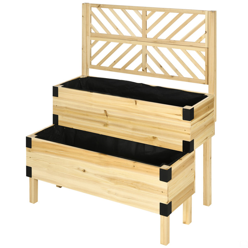 Lit de jardin surélevé avec treillis, boîte à fleurs surélevée en bois à 2 niveaux avec pieds et coins en métal
