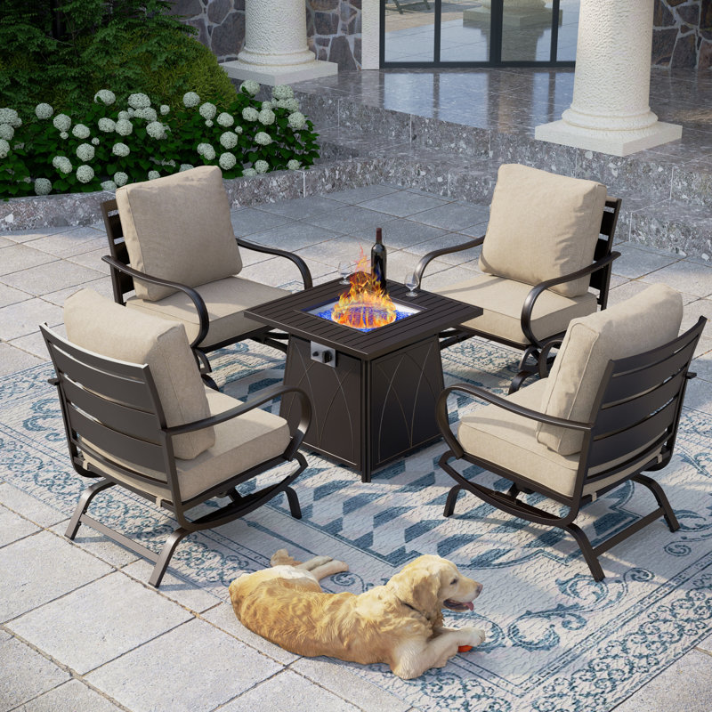 Tapasi Outdoor Patio Conversation Furniture Set, Red, Swivel Chair